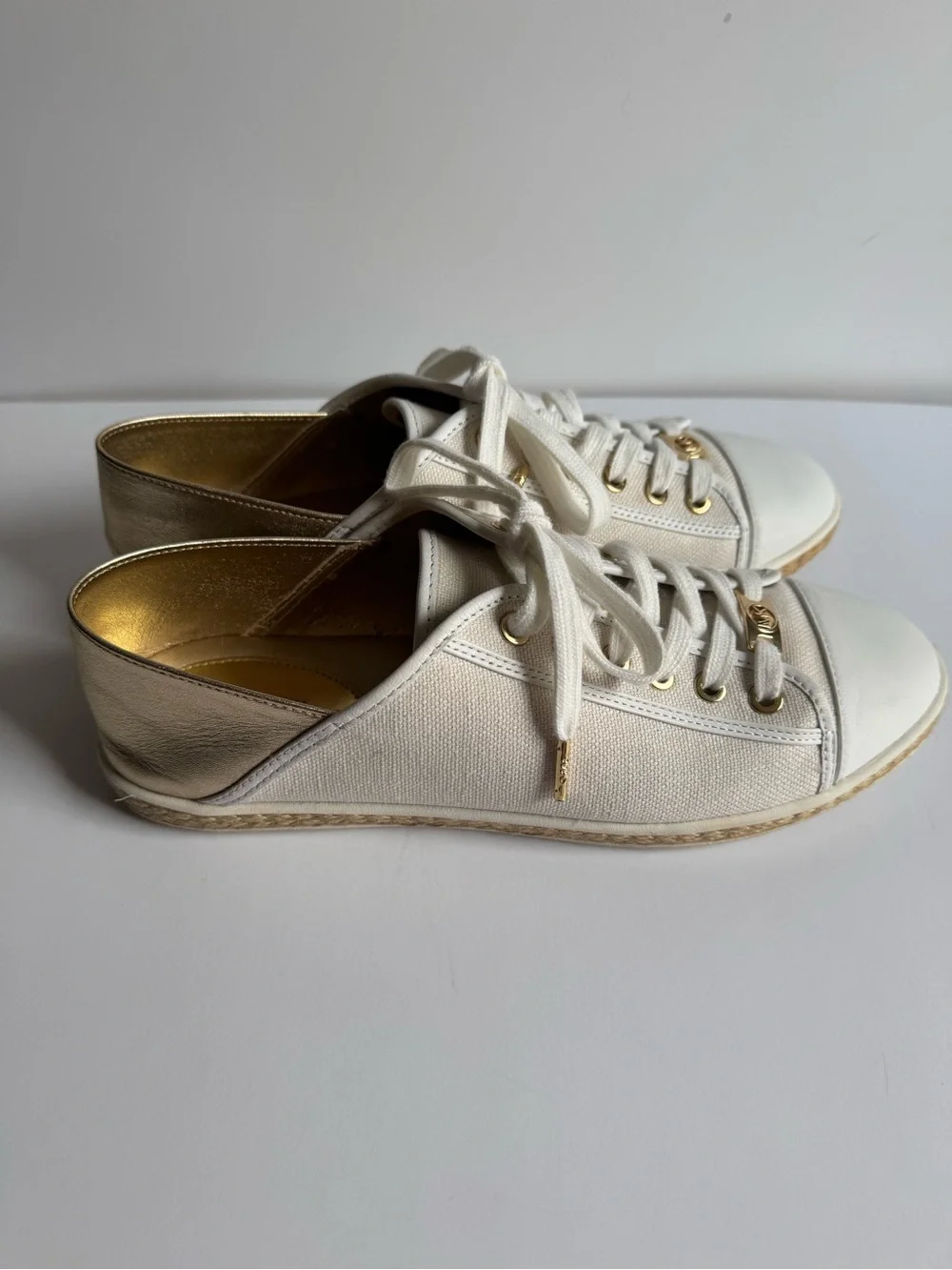 Michael Kors Cream and Gold Lace-Up Sneakers